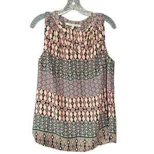 Geometric Print Blouse Size M Pink/Green